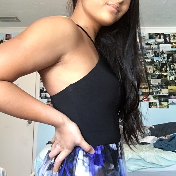 Blondie Nites Floral Print Mesh Halter Gown - Picture 8 of 9